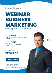 Digital Invitation Professional Blue and White Simple Business Webinar Invitation High-Quality Video Invite