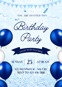 Birthday Serene Blue and White Watercolor Birthday Party Invitation for All Ages Exclusive Birthday E-Card