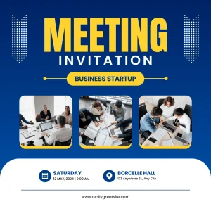 Minimalist Fresh Blue and Yellow Minimalist Meeting Invitation Instagram Post Elegant Digital Invitation