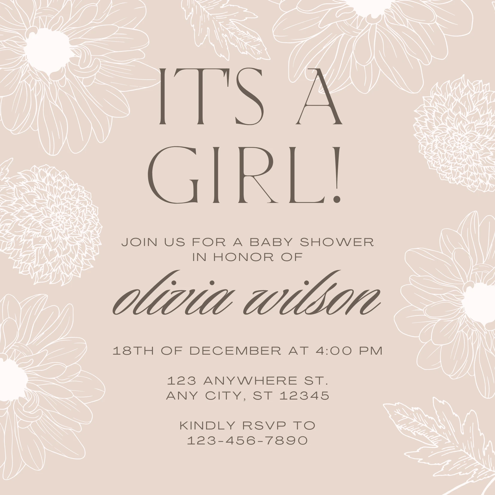 Modern Stylish Blush Modern Girl Baby Shower Invitation Luxury Celebration Invite