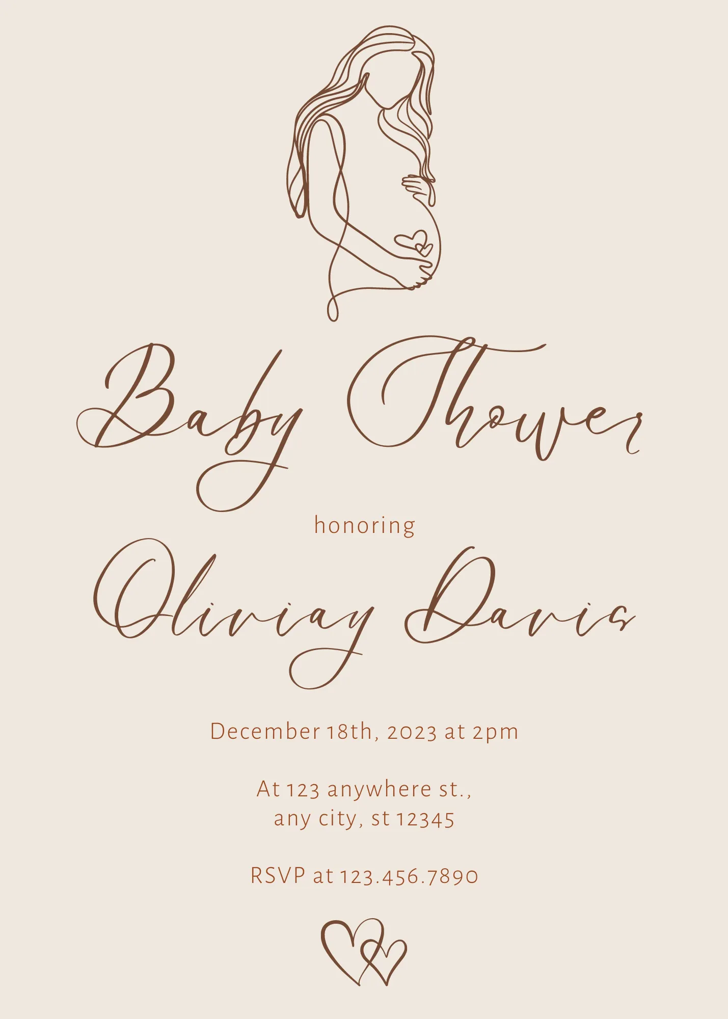 Digital Invitation Stylish Brown and Beige Line Art Baby Shower Invitation Modern Party Invitation
