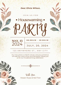 Elegant Brown Botanical Housewarming Party Invitation Elegant Digital Invitation
