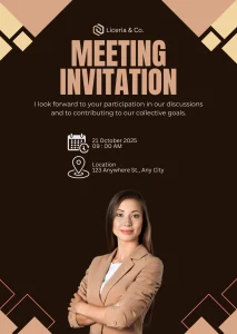 Elegant Brown and Cream Corporate Meeting Virtual Invitation Glitter Party E-Card