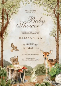 Digital Invitation Earthy Brown and Green Watercolor Baby Shower Invitation Sophisticated Celebration E-Card