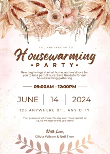 Floral Brown Rustic Floral Housewarming Party Invitation Glitter Party E-Card