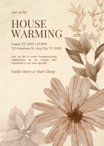 Digital Invitation Brown Rustic Watercolor Housewarming Invitation Elegant Digital Invitation