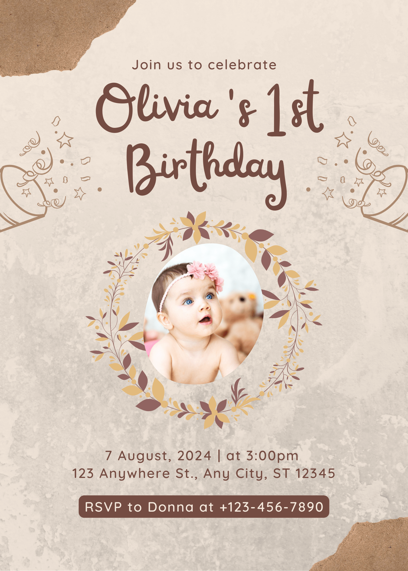 Birthday Unique Brown Torn Paper 1st Birthday Invitation for Creative Celebrations Exclusive Birthday E-Card