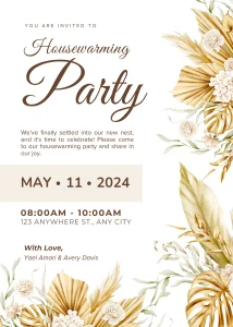 Floral Brown and White Vintage Floral Housewarming Invitation Gold Themed Invitation