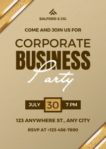 Elegant Brown and Gold Corporate Business Party Invitation Modern Party Invitation