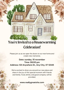 Digital Invitation Brown and Green Simple Housewarming Invitation Exclusive Birthday E-Card