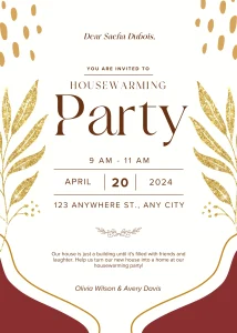 Elegant Stylish Brown and Red Elegant Housewarming Party Invitation Personalized WhatsApp Invite