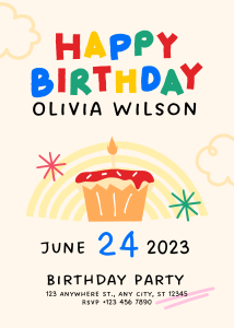 Birthday Whimsical Colorful Illustrated Kids Birthday Invitation for Joyful Parties Luxury Celebration Invite
