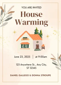 Digital Invitation Cream and Brown Illustrative Housewarming Invitation Elegant Digital Invitation
