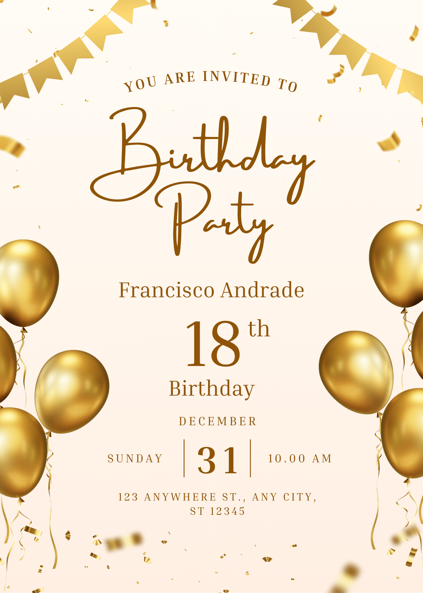 Modern Stylish Cream and Gold Modern Birthday Party Invitation for Elegant Gatherings Interactive Digital Invitation