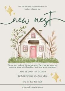 Elegant Cream Illustrative Housewarming Invitation Exclusive Birthday E-Card
