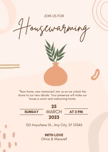 Digital Invitation Boho Cream and Brown Illustrative Housewarming Invitation Personalized WhatsApp Invite