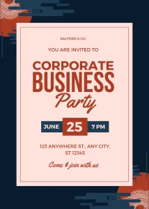 Elegant Dark Blue and Brown Simple Business Party Invitation Elegant Digital Invitation