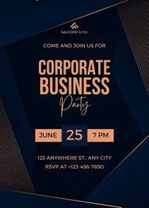Party Trendy Dark Blue and Orange Geometric Business Party Invitation High-Quality Video Invite