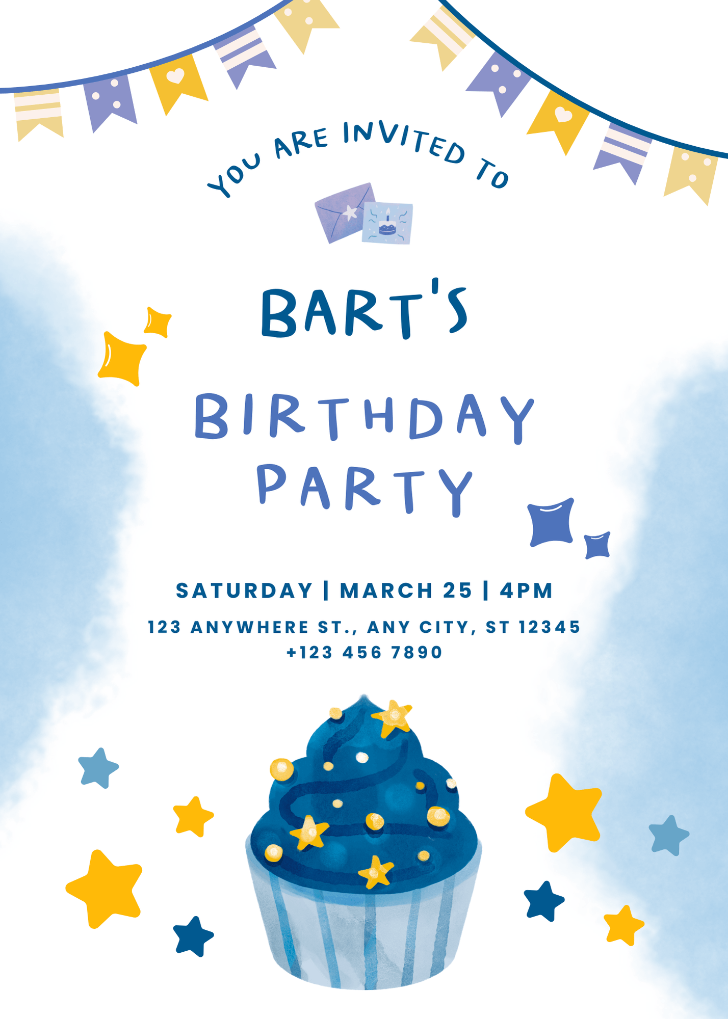 Fun Dark Blue and Yellow Confetti Birthday Invitation for Energetic Parties Exclusive Birthday E-Card