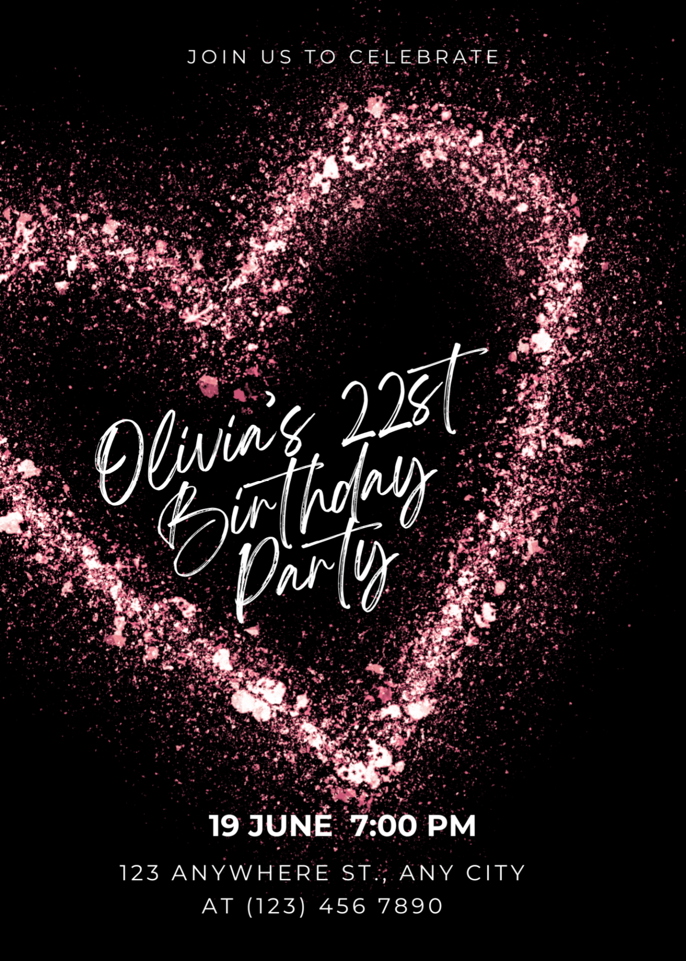 Elegant Dark Pink Glitter Birthday Invitation for Stylish Celebrations Modern Party Invitation