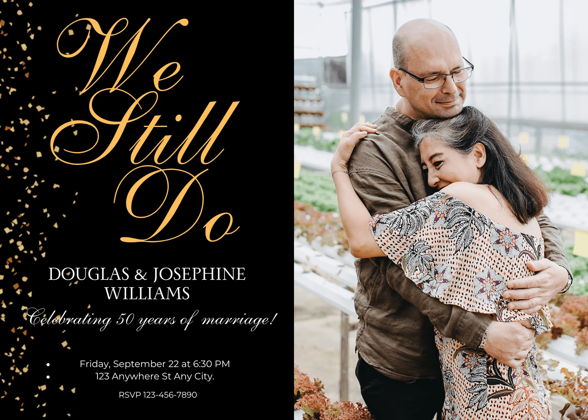 Gold Stylish Black and Gold Photo Typography 50th Anniversary Invitation Elegant Digital Invitation
