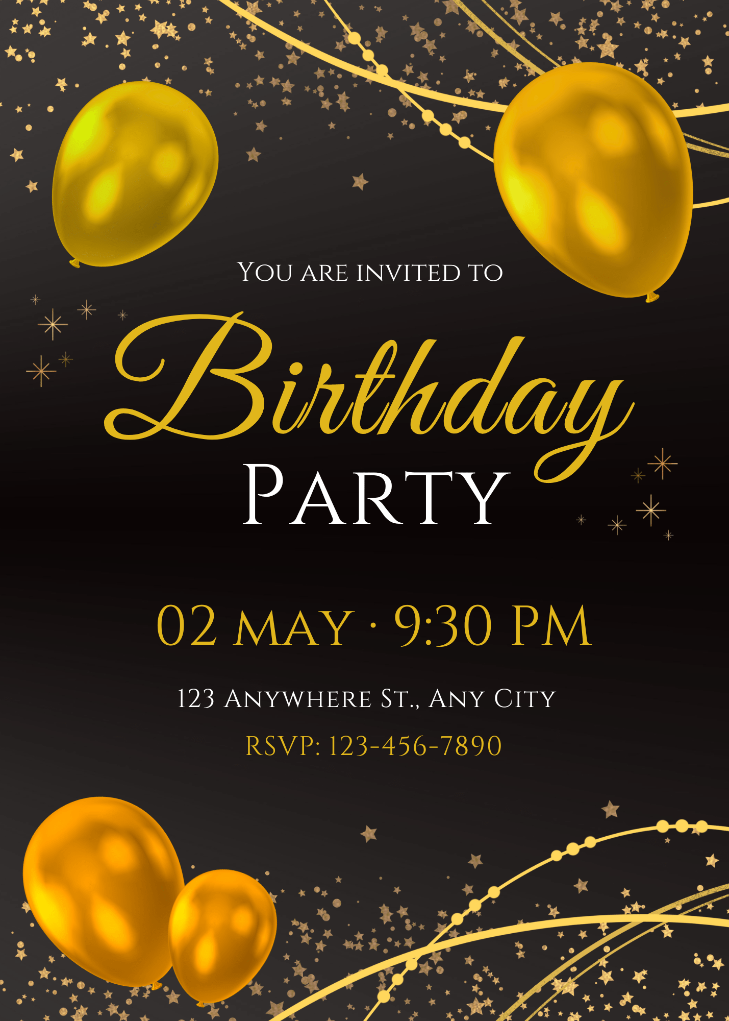 Gold Stunning Gold and Black Birthday Party Invitation for Glamorous Celebrations Exclusive Birthday E-Card