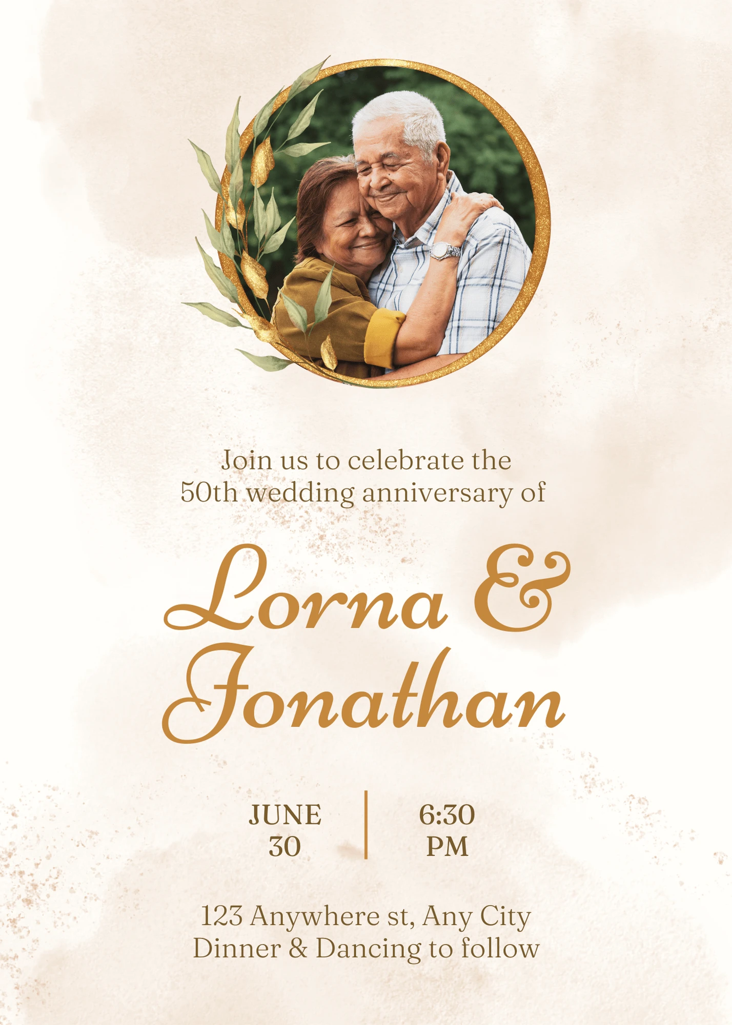 Elegant Gold and Brown Watercolor Floral 50th Anniversary Invitation Gold Themed Invitation