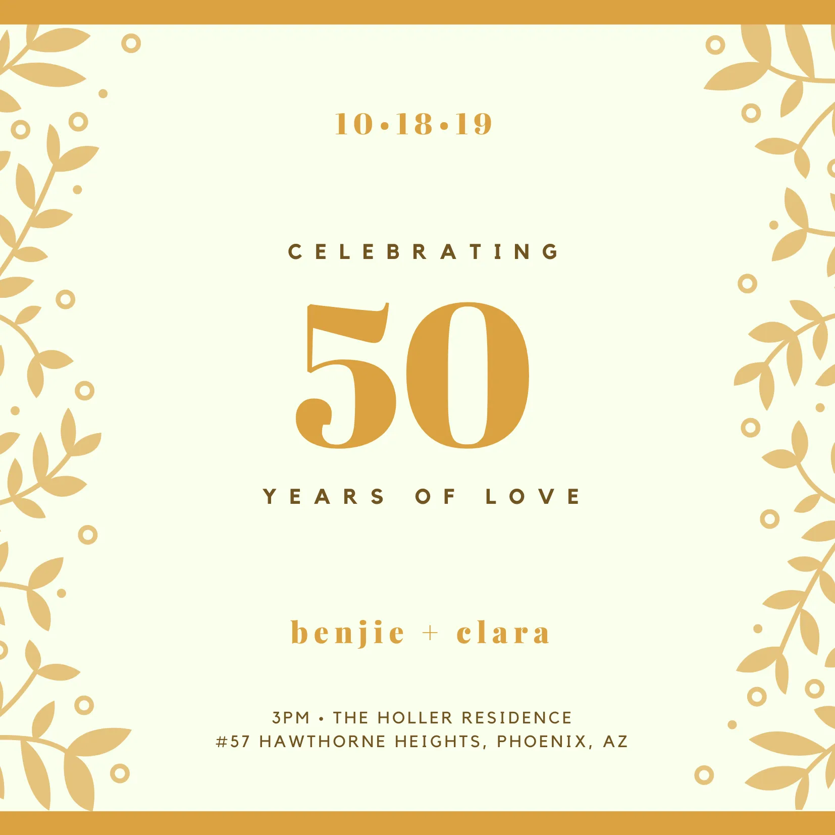 Elegant Golden Bordered Leaves Anniversary Invitation Glitter Party E-Card
