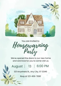 Floral Fresh Green and White Watercolor Floral Housewarming Party Invitation Personalized WhatsApp Invite