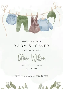 Digital Invitation Adorable Green and Beige Pastel Watercolor Baby Shower Invitation Interactive Digital Invitation