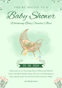 Digital Invitation Beautiful Green Illustrated Baby Shower Invitation Portrait Personalized WhatsApp Invite