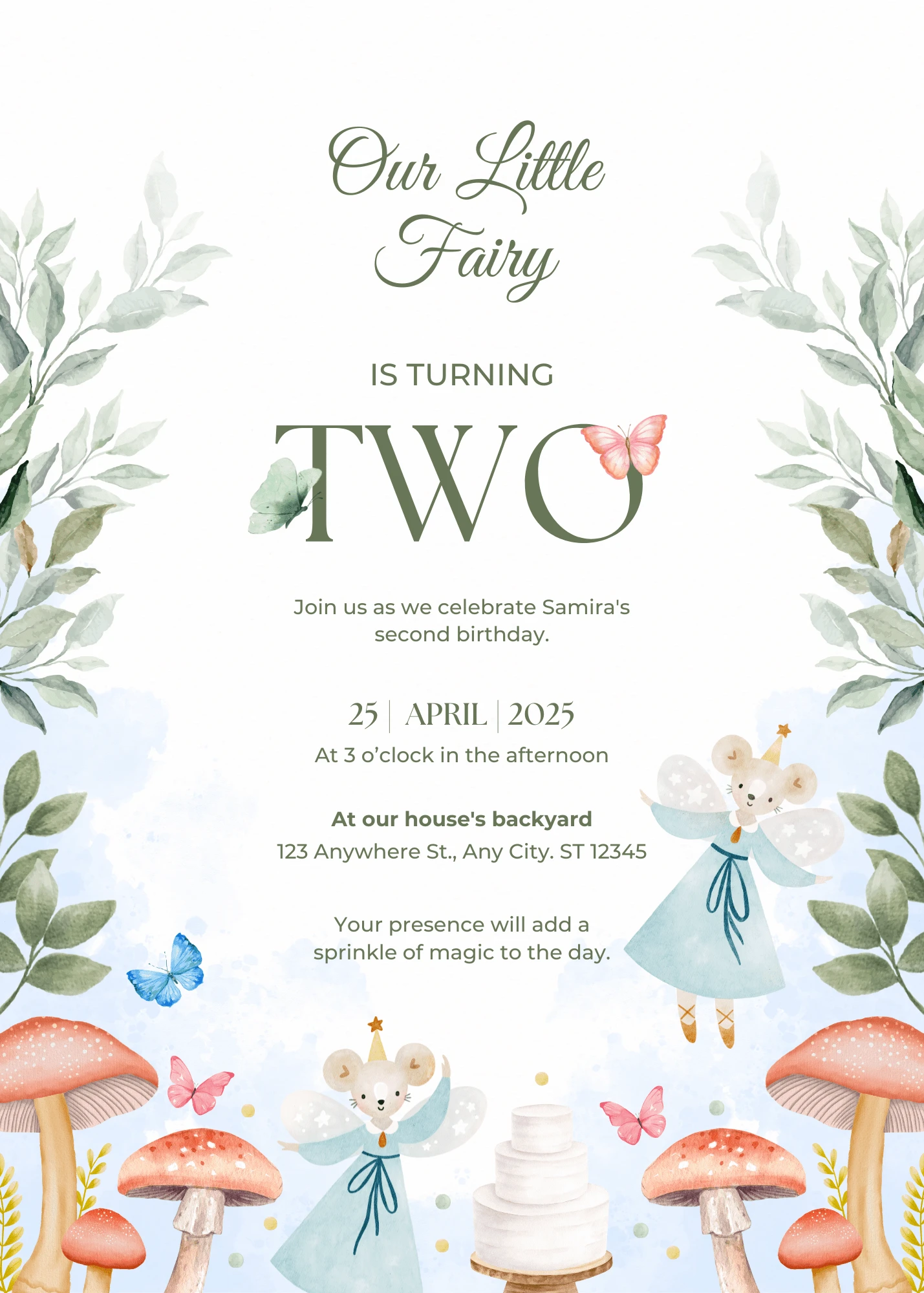 Vibrant Vibrant Green and Orange Floral Kids Birthday Party Invitation Modern Party Invitation