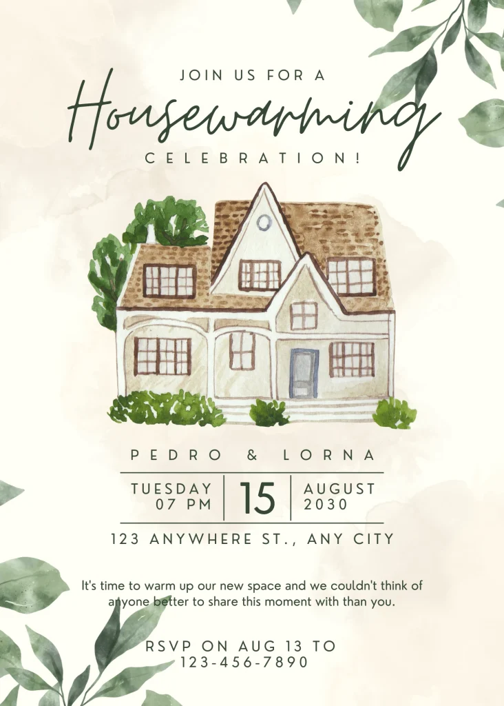 Elegant Green Housewarming Invitation Card | InvitationGuru