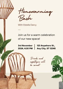 Digital Invitation Green and Brown Illustrative Housewarming Invitation Interactive Digital Invitation