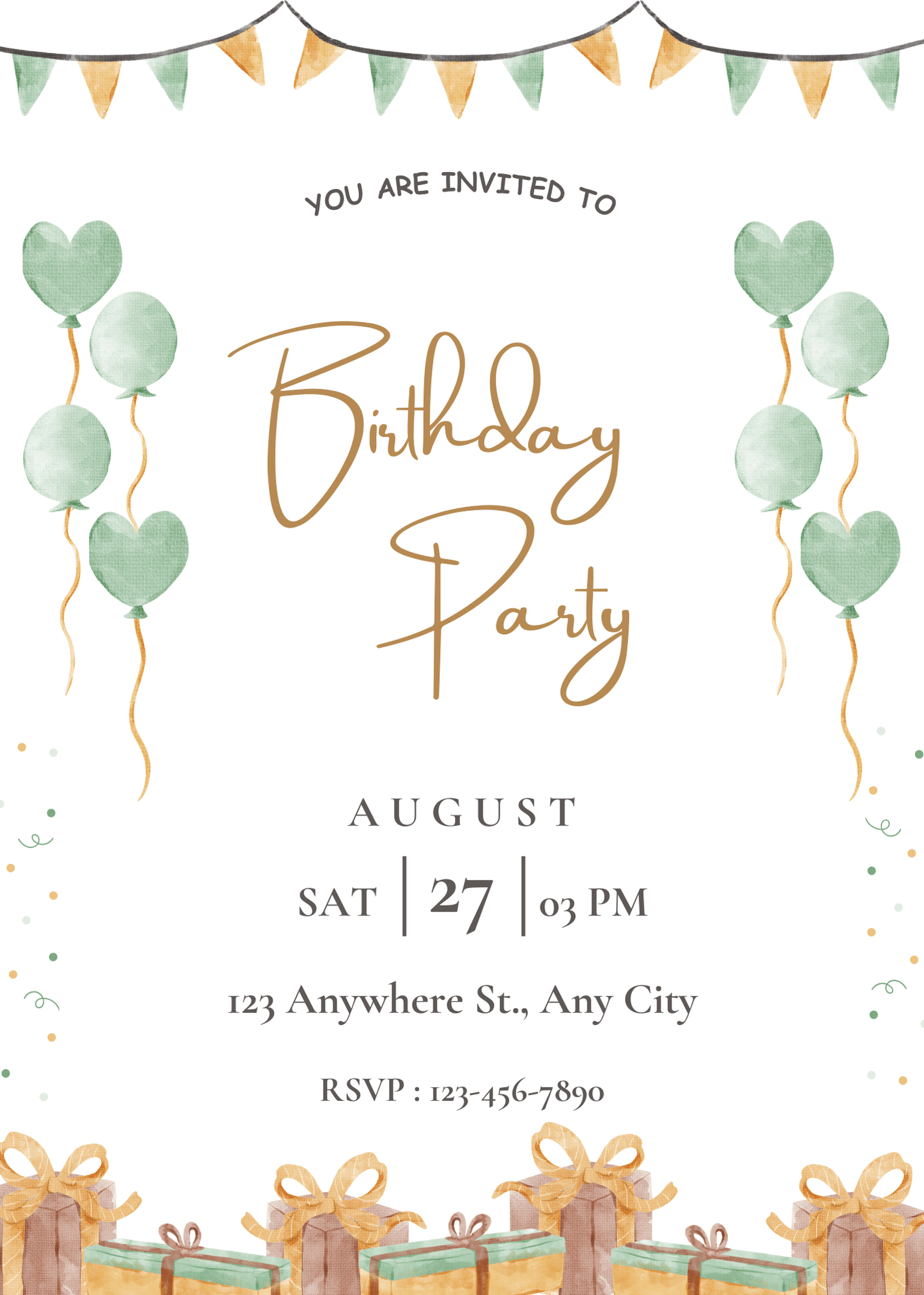 Fun Stylish Green and Gold Painted Birthday Invitation for Fun Celebrations Gold Themed Invitation