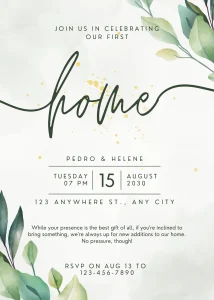 Party Fresh Green and White Watercolor Housewarming Party Invitation Gold Themed Invitation