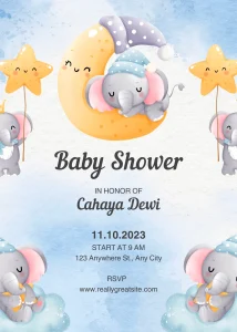 Digital Invitation Light Blue Illustrated Baby Shower Invitation Sophisticated Celebration E-Card