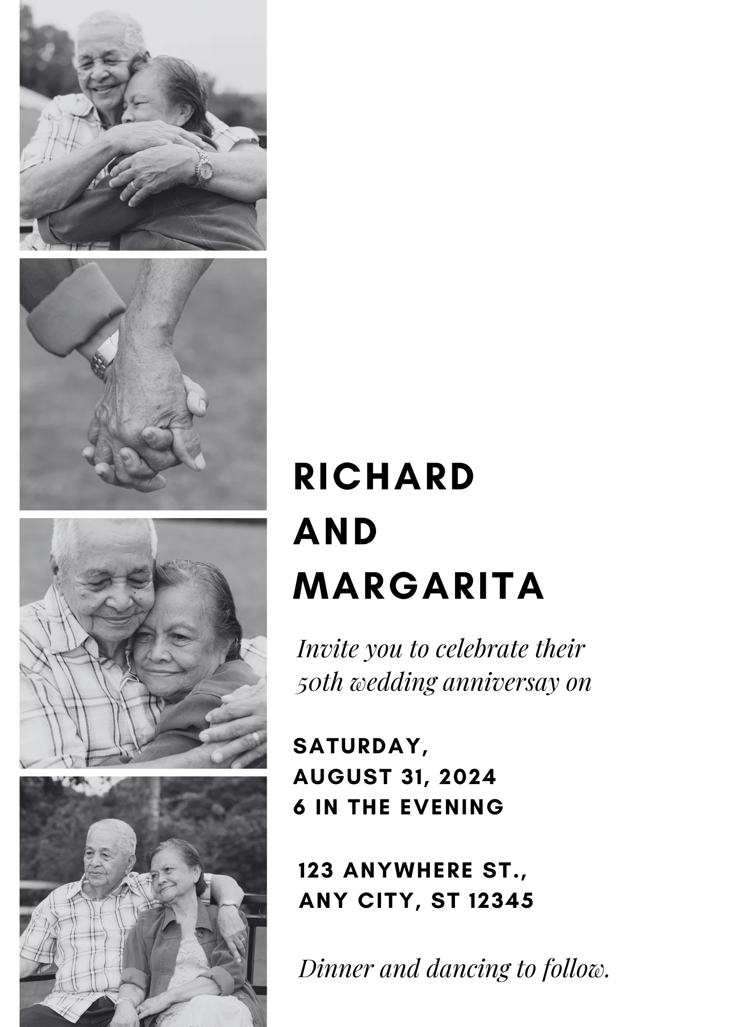 Minimalist Sleek Minimalist Black and White 50th Wedding Anniversary Invitation Trendy Event E-Card