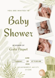 Elegant Olive Green and White Watercolor Botanical Baby Shower Invitation Elegant Digital Invitation