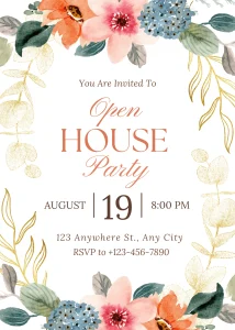 Vibrant Vibrant Orange Colorful Watercolor Floral House Party Invitation Trendy Event E-Card