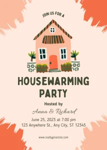 Vibrant Vibrant Orange and Green Illustrative Housewarming Invitation High-Quality Video Invite