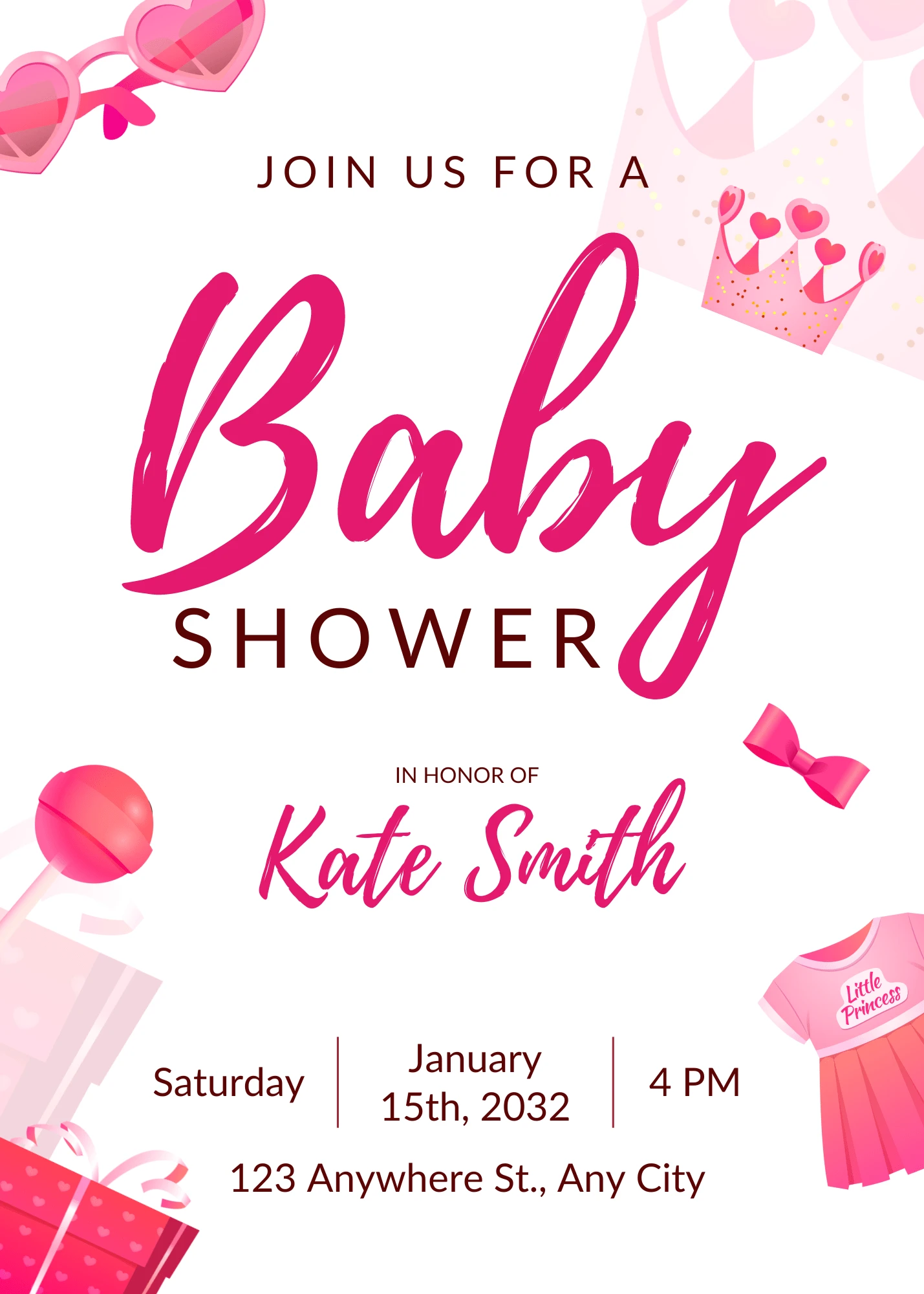Fun Pink and White Illustrative Baby Shower Invitation Interactive Digital Invitation