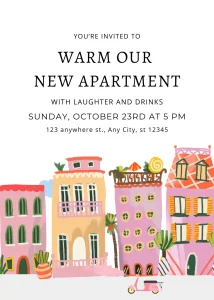 Party Cute Pink Apartment Illustration Housewarming Party Invitation Sophisticated Celebration E-Card