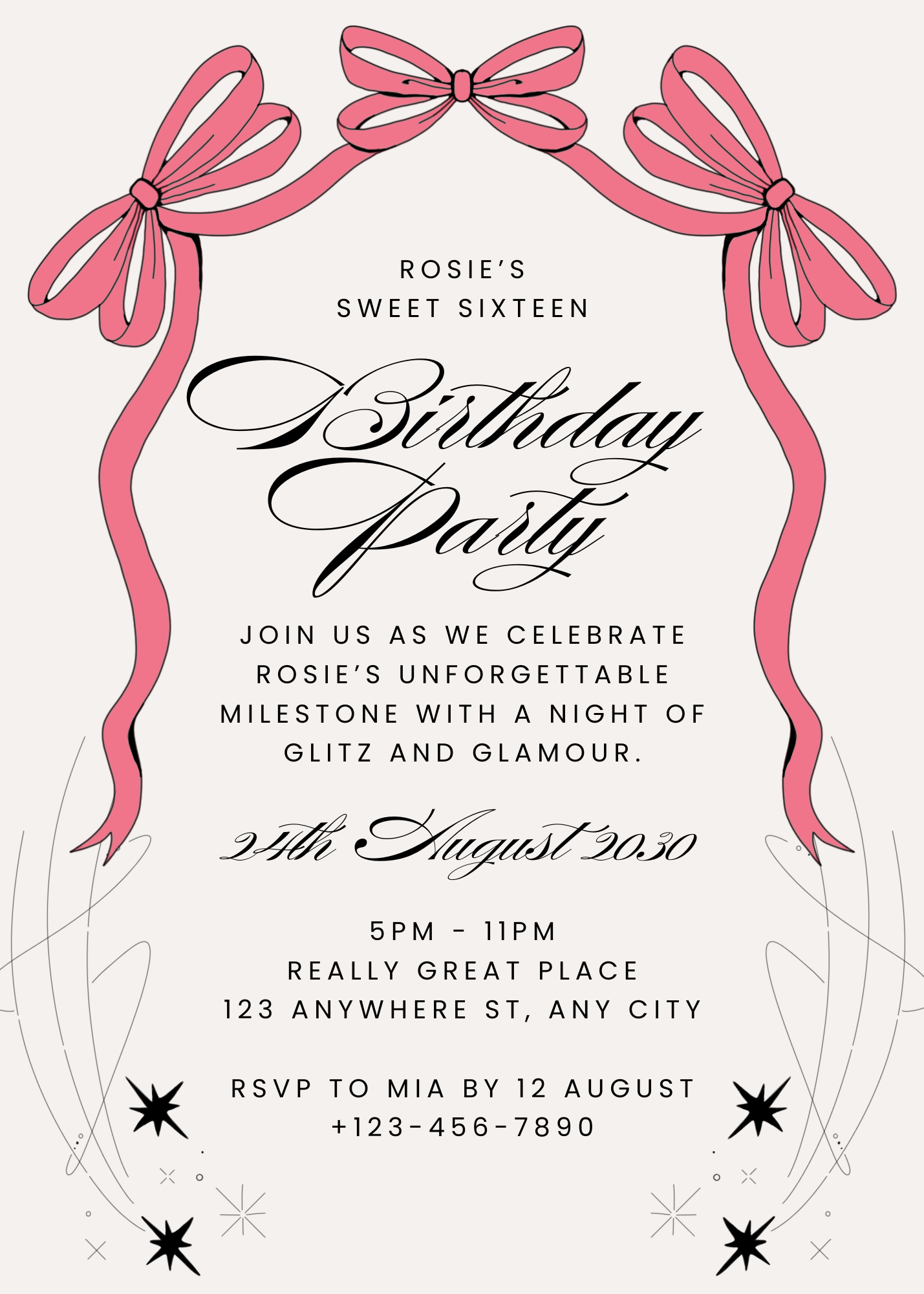 Modern Pink and Beige Modern Glamour 16th Birthday Invitation for Special Milestones Elegant Digital Invitation