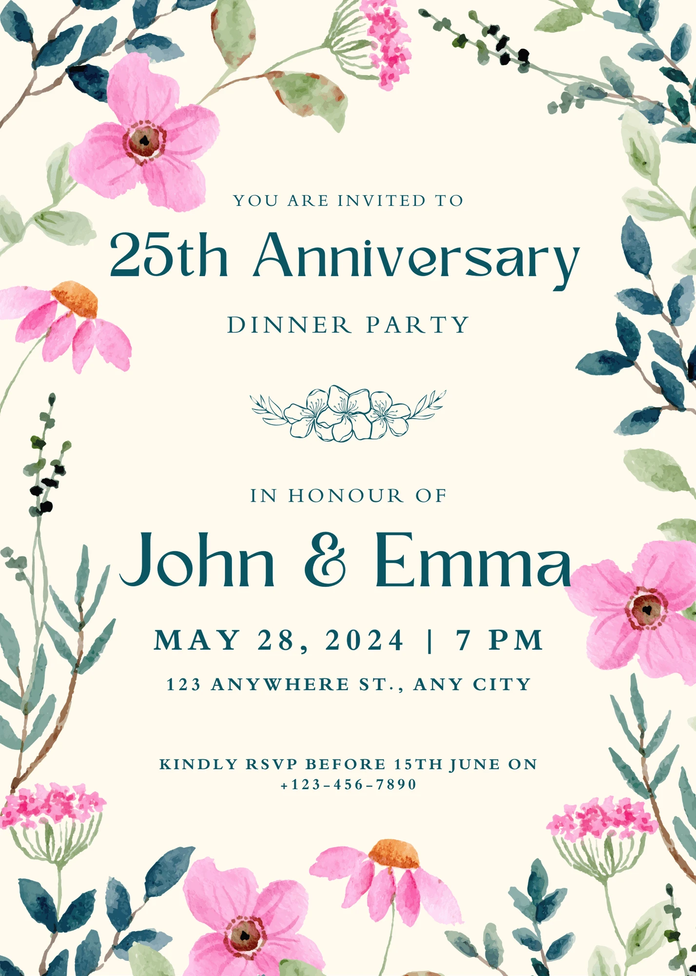 Digital Invitation Lovely Pink, Blue, and Cream Wedding Anniversary Invitation High-Quality Video Invite