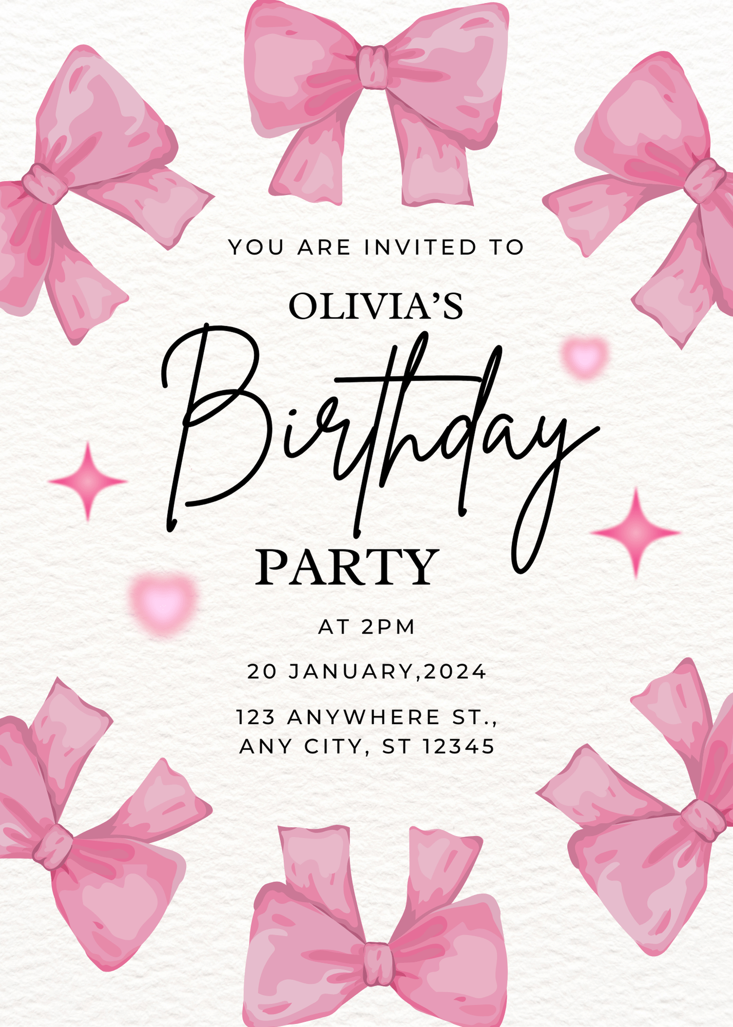 Fun Adorable Pink Cute Girly Birthday Invitation for Fun Celebrations Elegant Digital Invitation