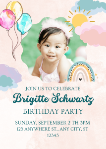 Fun Adorable Pink Cute Watercolor Birthday Invitation for Fun Celebrations Exclusive Birthday E-Card