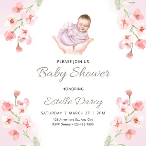 Floral Top Pink Floral Baby Shower Invitation for Memorable Celebrations Elegant Digital Invitation