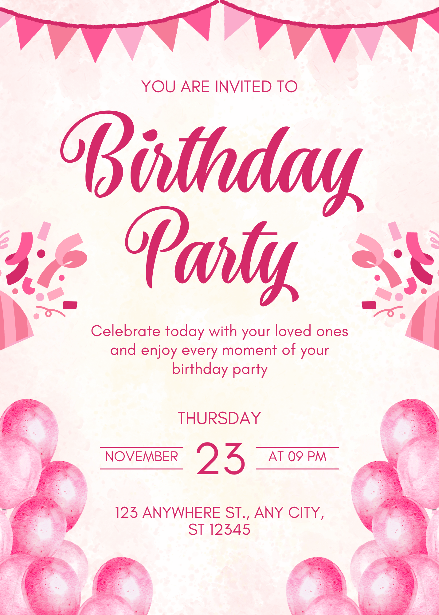 Fun Pink Illustrated Birthday Party Invitation for Fun Celebrations High-Quality Video Invite