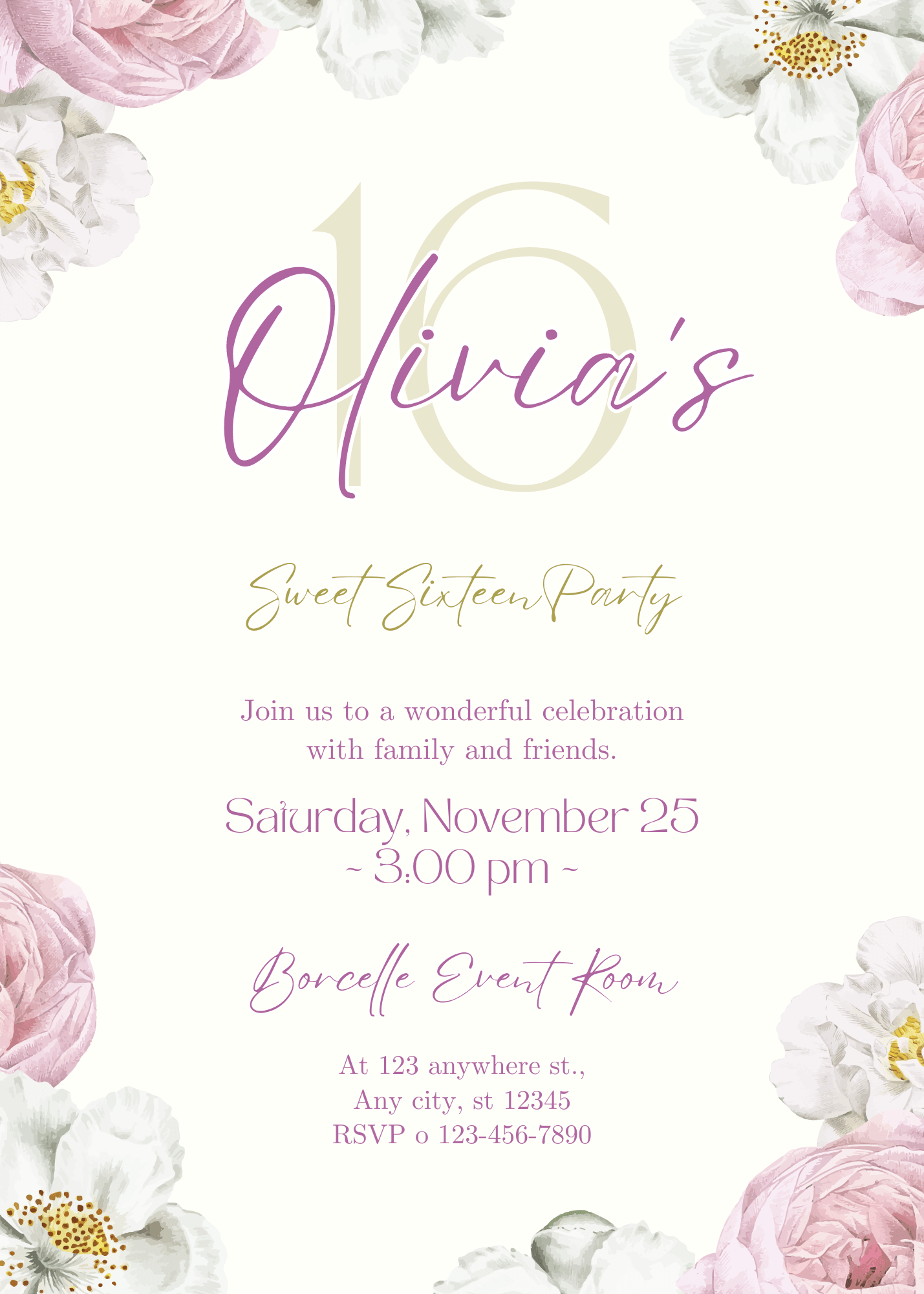 Floral Pink and Lilac Floral Sweet Sixteen Birthday Invitation Exclusive Birthday E-Card